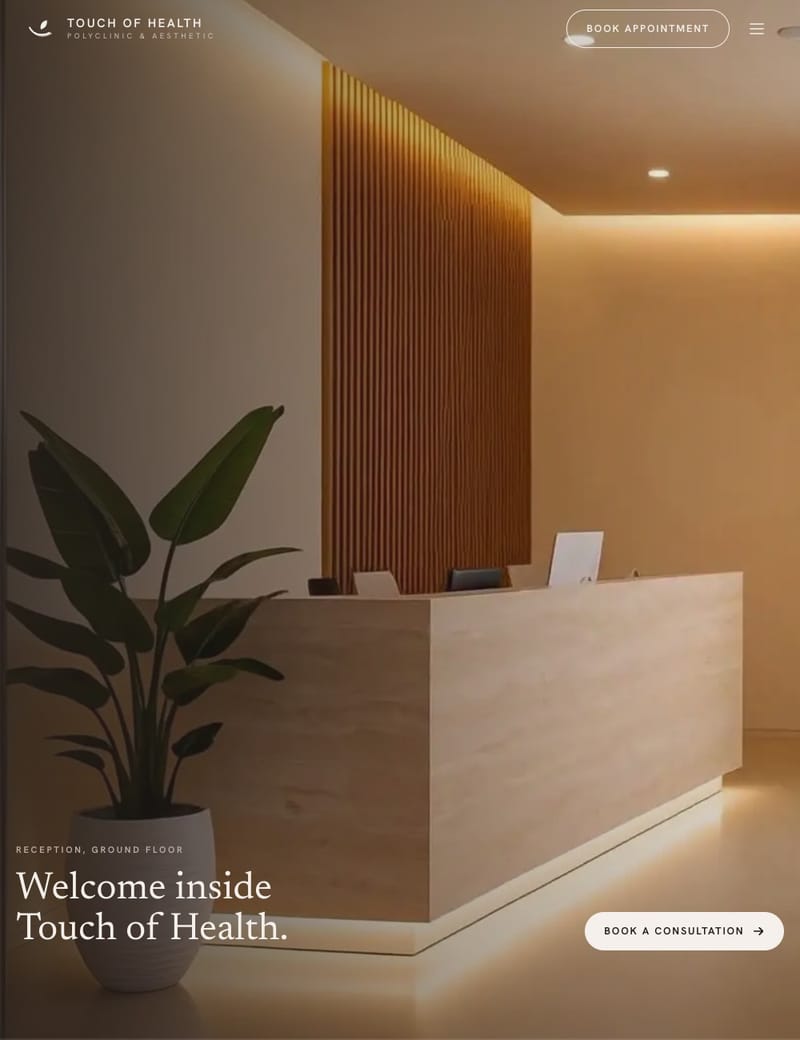 Touch of Health website: Inside, the reception.